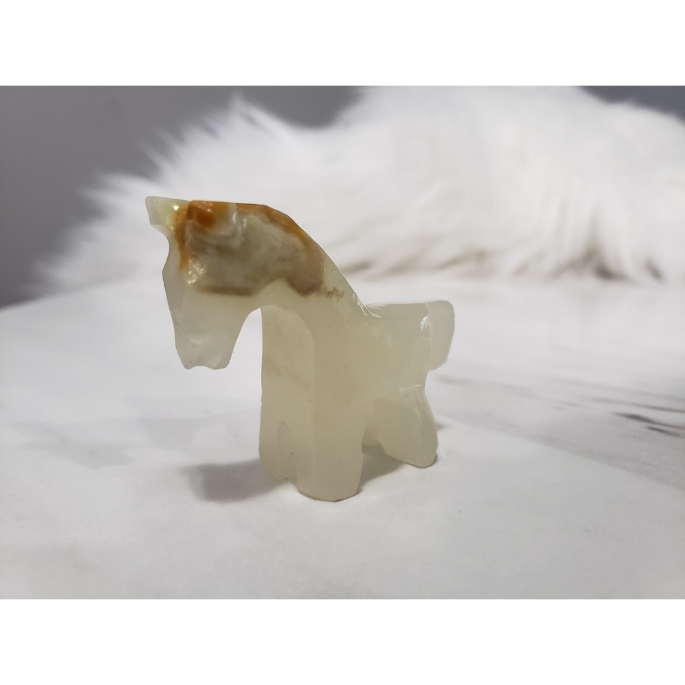 TRINKET MINIATURE Vintage Carved White Onyx Donkey Alabaster Stone Mule Marble